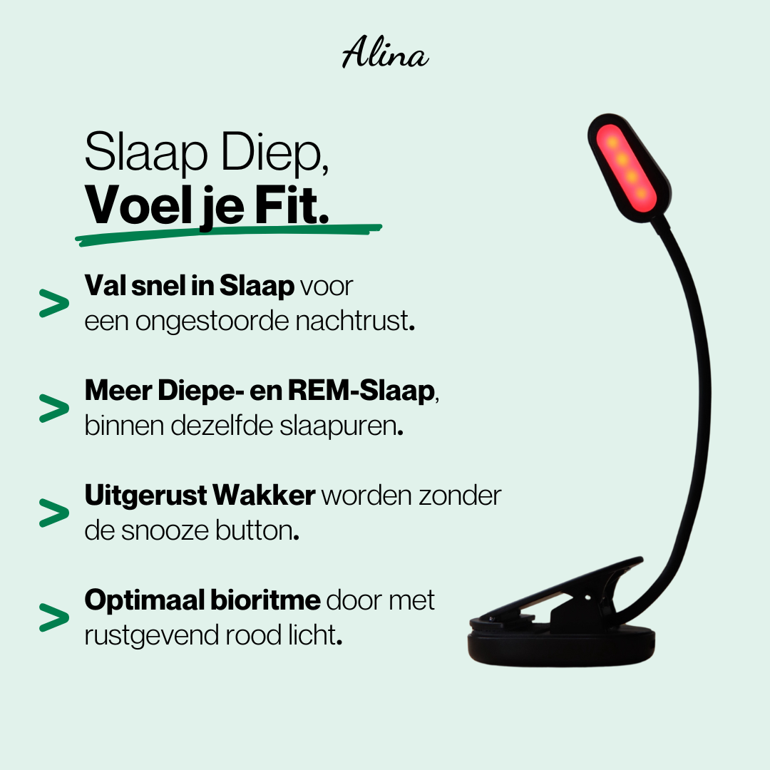 De slaapvoordelen van de Alina roodlicht leeslamp.